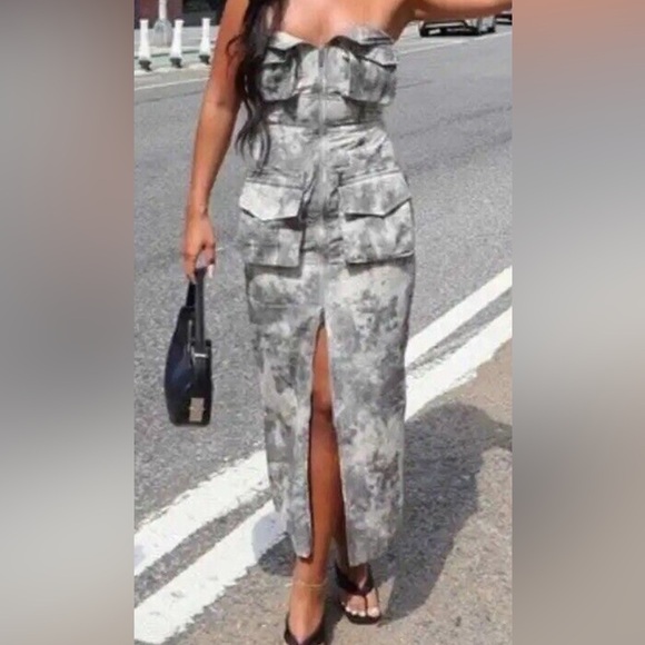Camouflage Strapless Maxi Dress - Picture 2 of 15